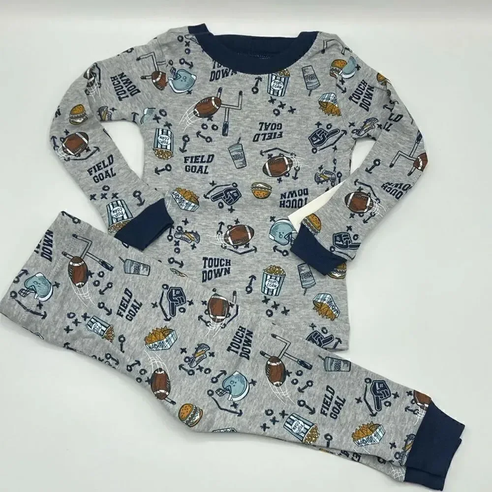 Baby Boy Football Cotton Long Sleeve Tight Fit Pajamas 2-Piece Set Size 12M